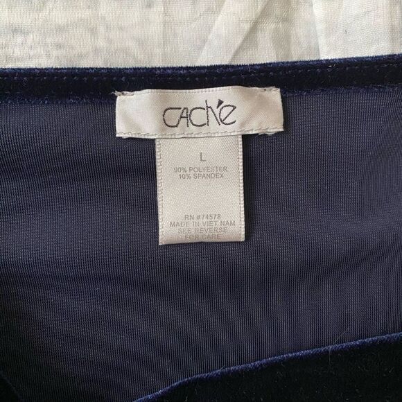 Cache women L drape front Longsleeve navy blue velour blouse - Picture 6 of 9